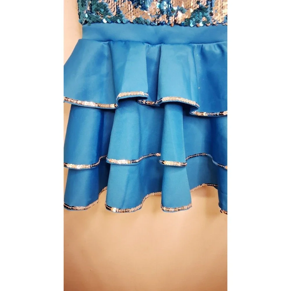 Girl’s Weissman Dance LC Child Costume Tutu Electric Blue Silver Sequins Tiered